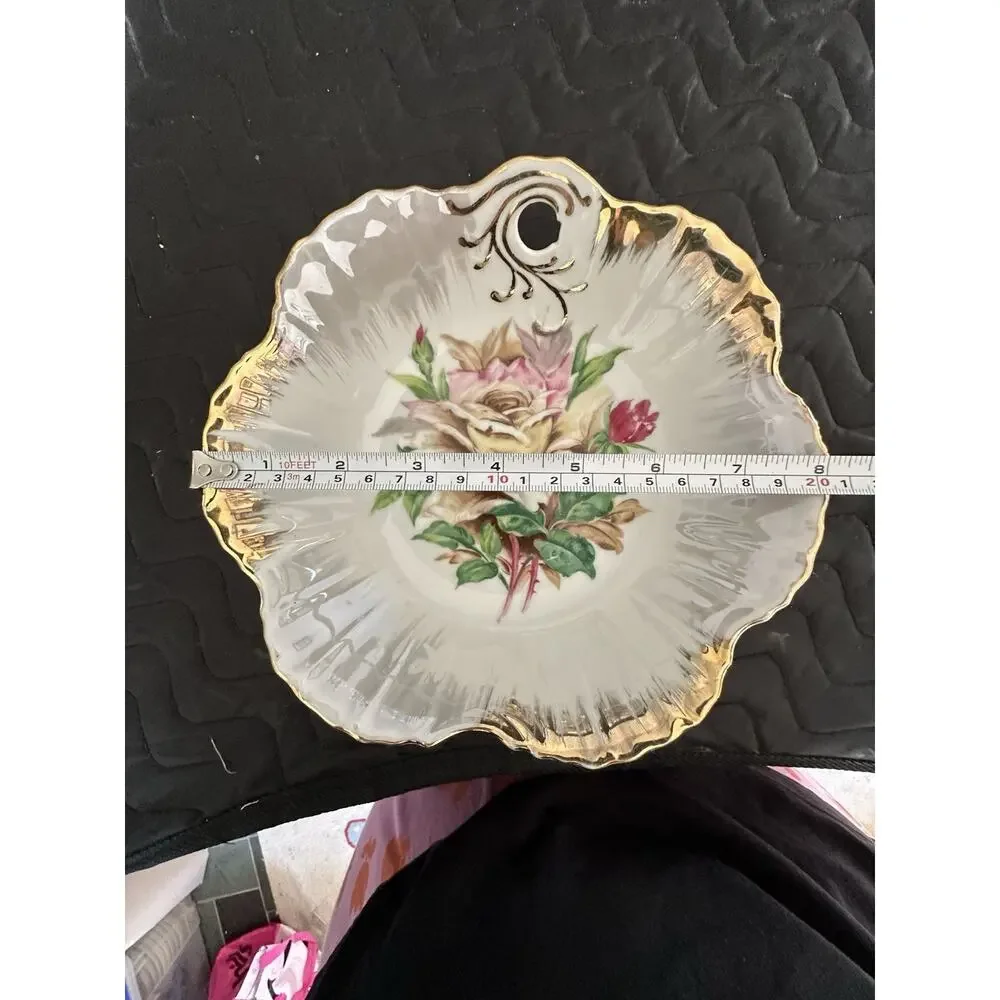 Vintage 1950s Trimont Ware Gold Trim Yellow Rose Trinket Bowl Decorative Dish EC